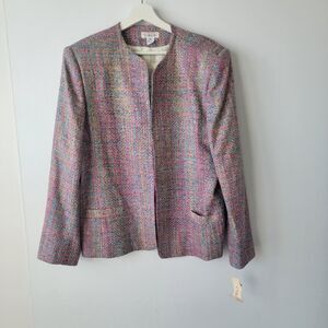Talbots womens multicolor tweed blazer size 16 with 100% silk lining open front